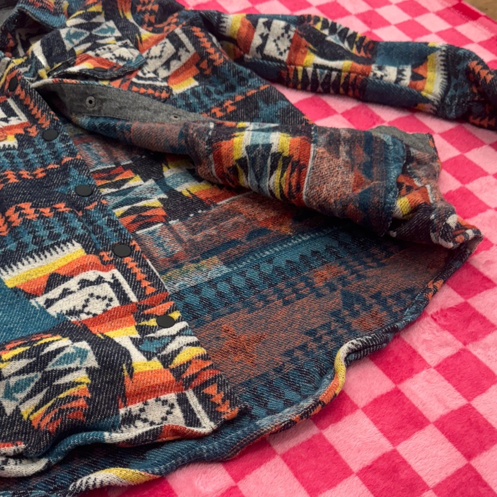 Rock & Roll Denim Colorful Pattern Button Down Shirt - Picture 6 of 7